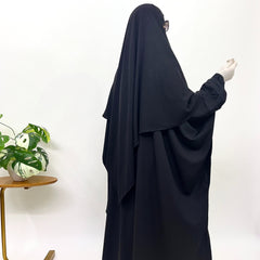 Black Kaftan Abaya Khimar Set