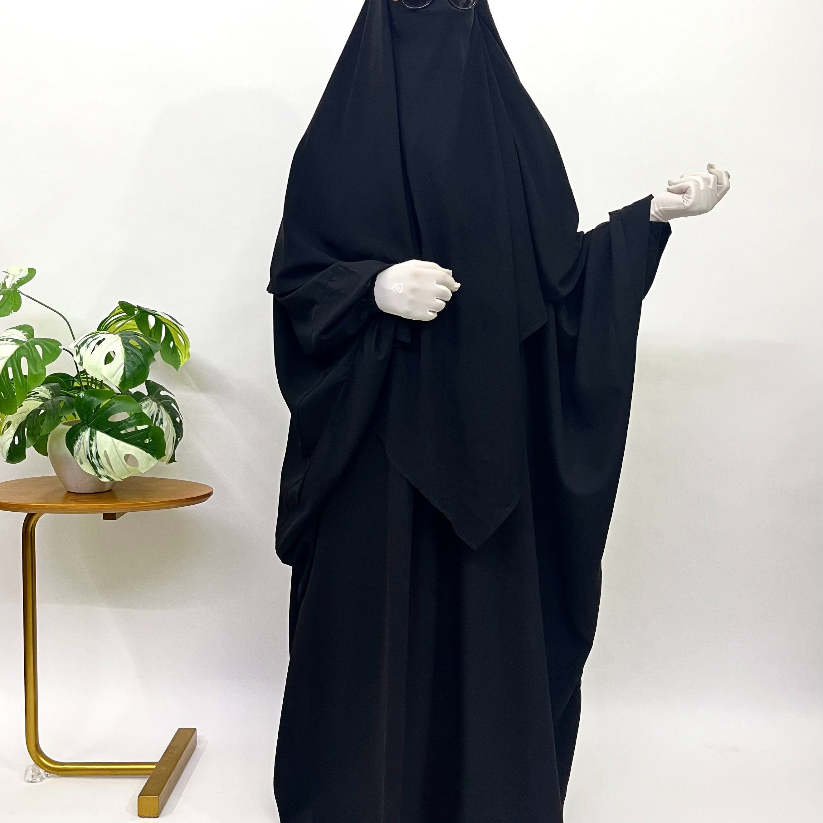 Black Kaftan Abaya Khimar Set
