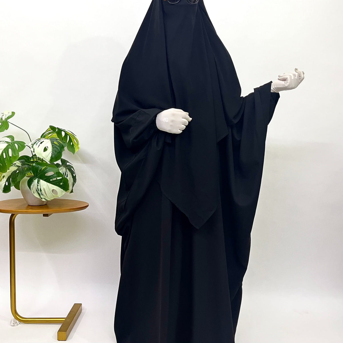 Black Kaftan Abaya Khimar Set