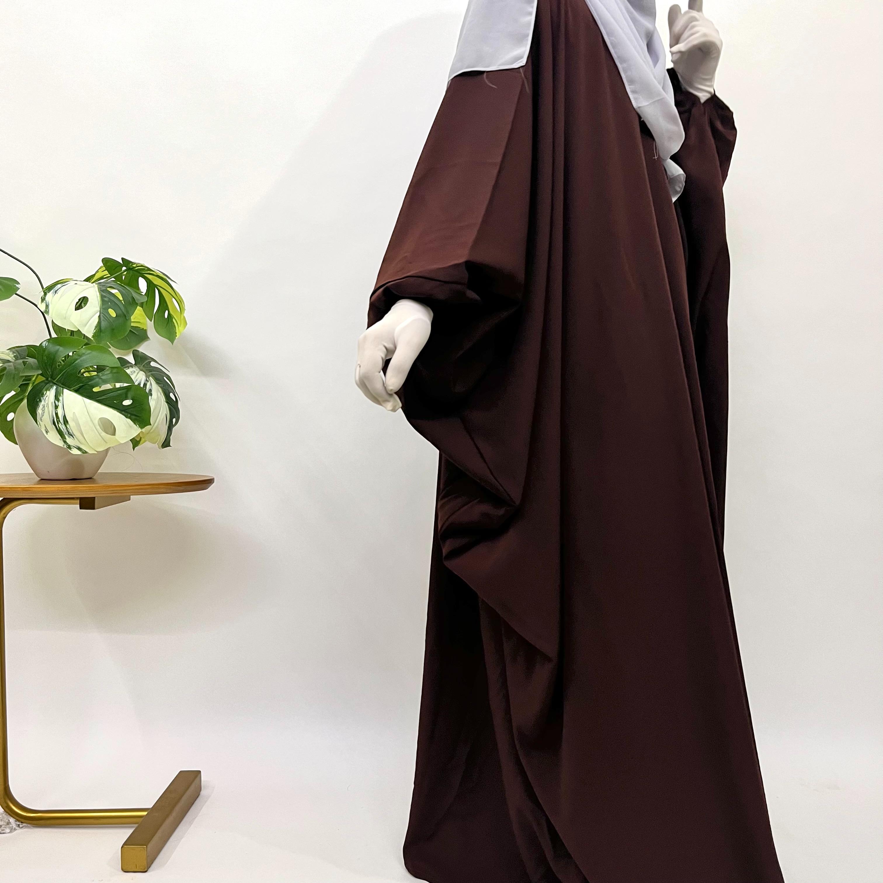 Brown Kaftan Abaya With Elastic Sleeves