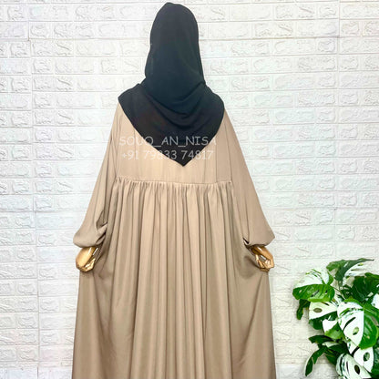 Beige Frills Abaya With Baggy Sleeves