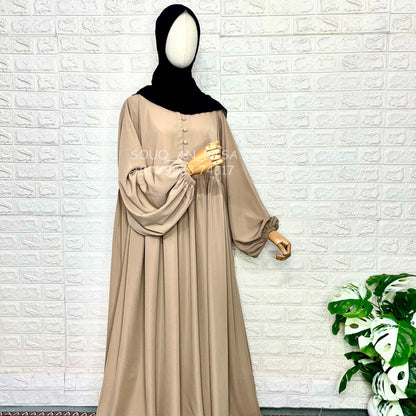 Beige Frills Abaya With Baggy Sleeves