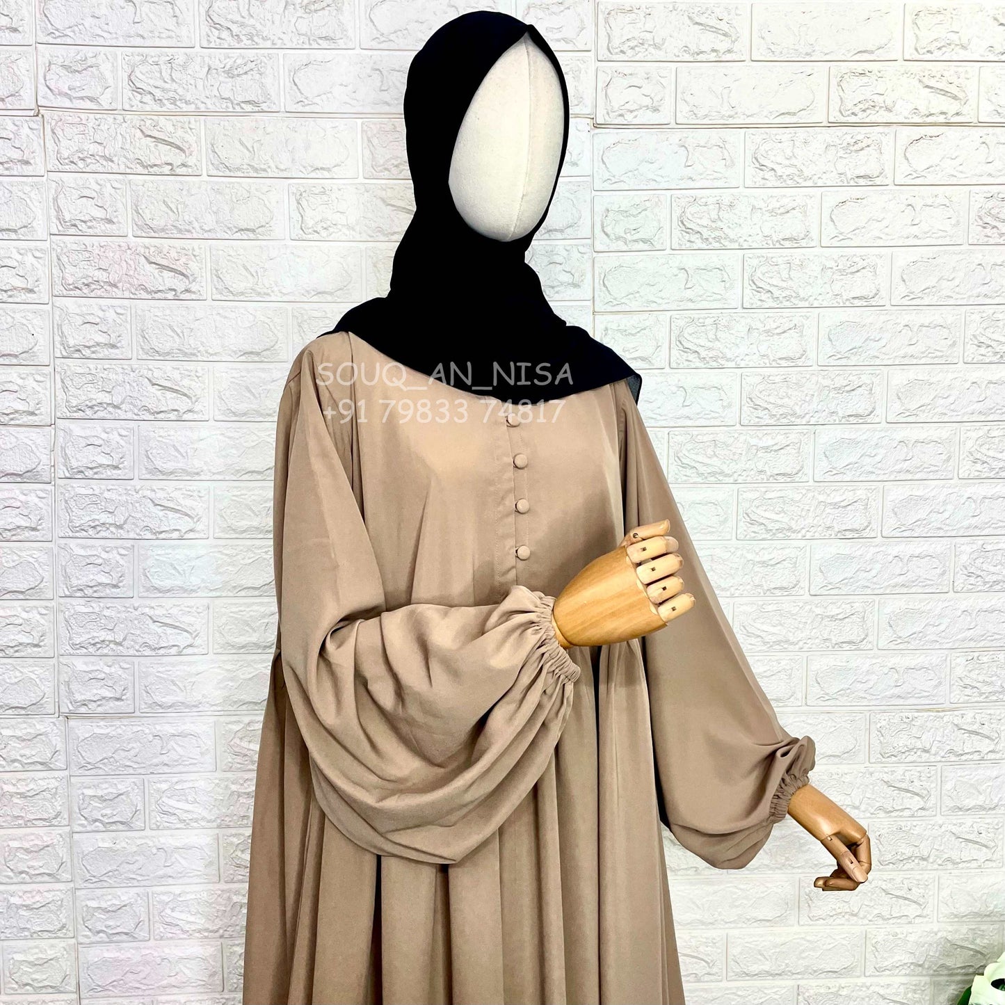 Beige Frills Abaya With Baggy Sleeves