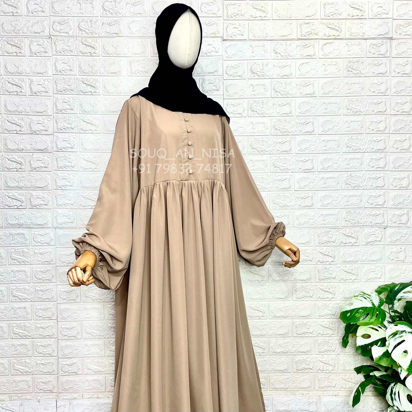 Beige Frills Abaya With Baggy Sleeves