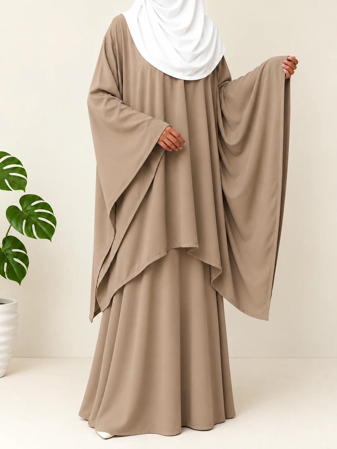 Beige Aura Co-Ord Set With Skirt