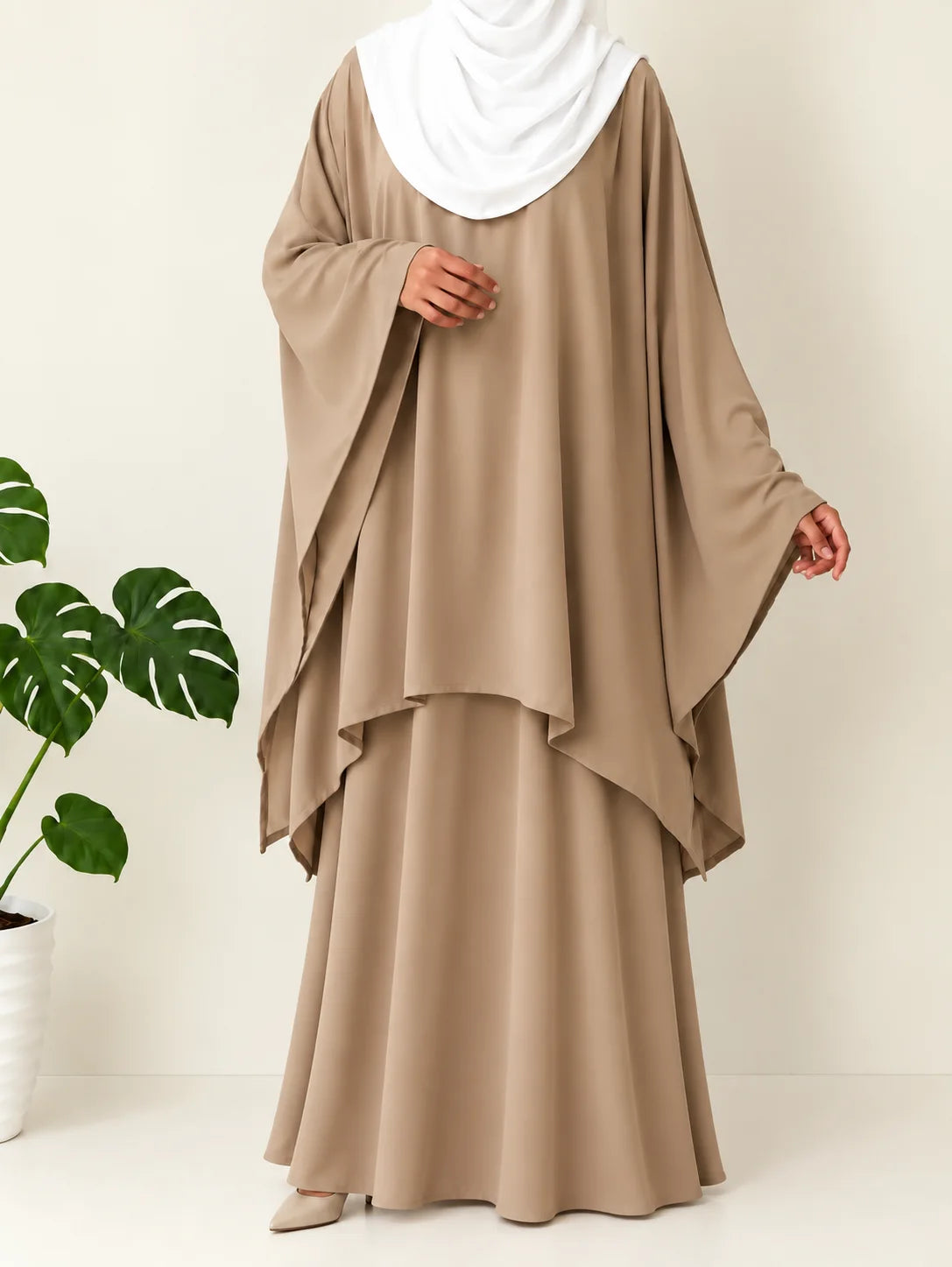 Beige Aura Co-Ord Set With Skirt