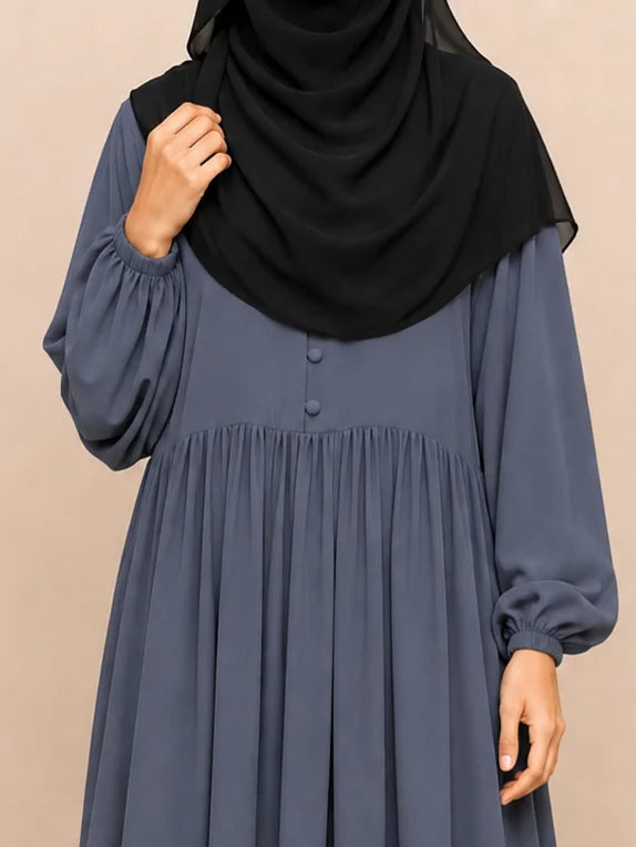 Grey Frills Abaya With Baggy Sleeves