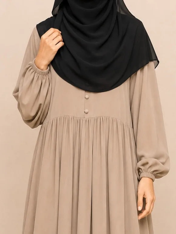 Beige Frills Abaya With Baggy Sleeves