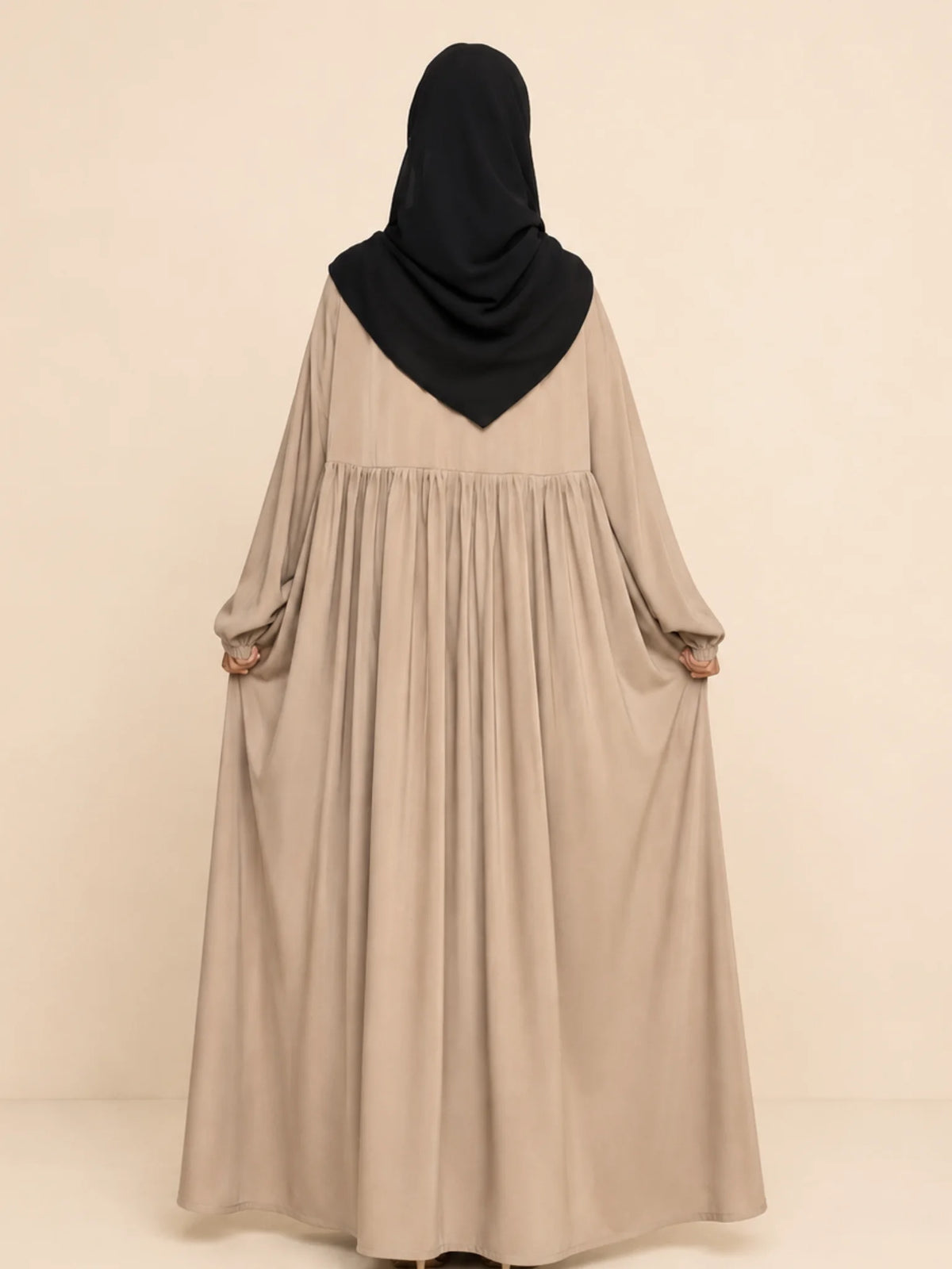 Beige Frills Abaya With Baggy Sleeves