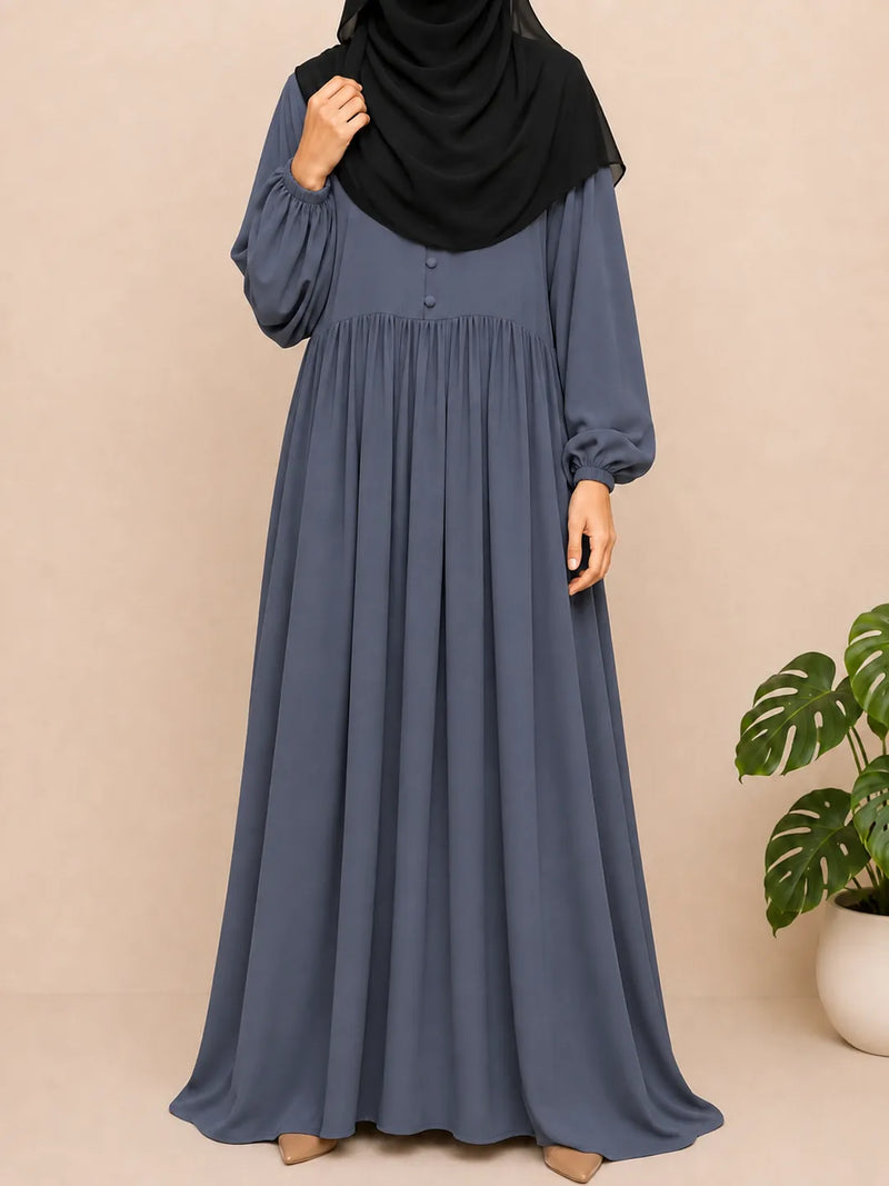 Grey Frills Abaya With Baggy Sleeves
