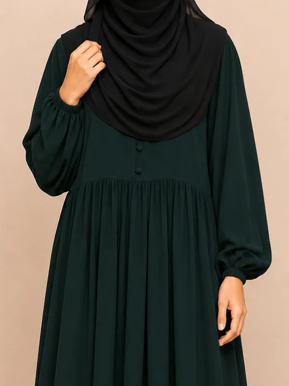 Hunter Green Frills Abaya With Baggy Sleeves