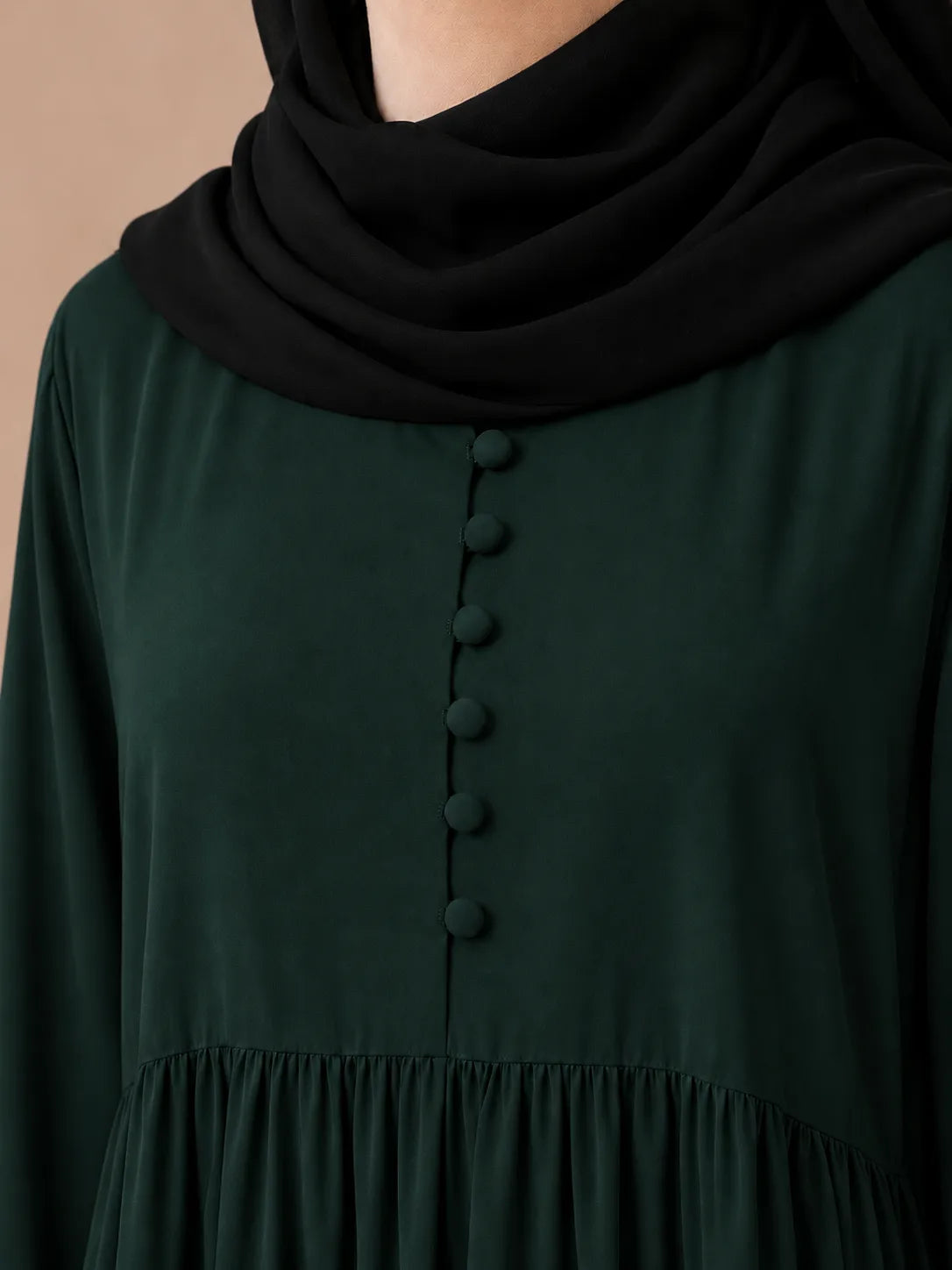Hunter Green Frills Abaya With Baggy Sleeves