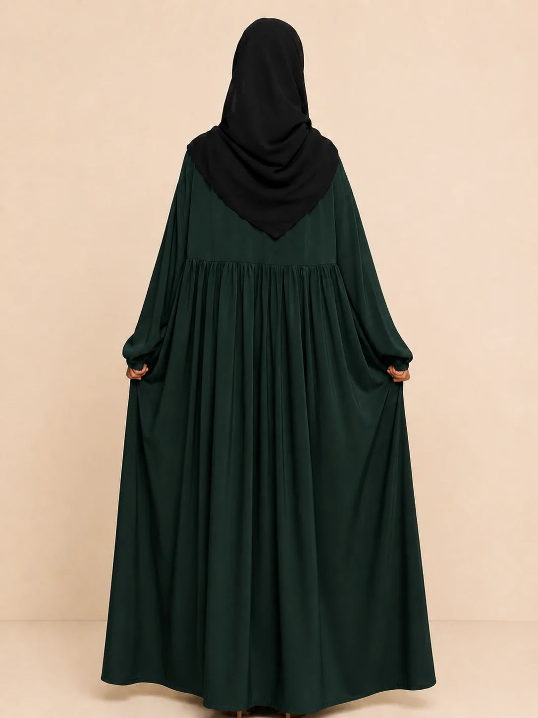 Hunter Green Frills Abaya With Baggy Sleeves