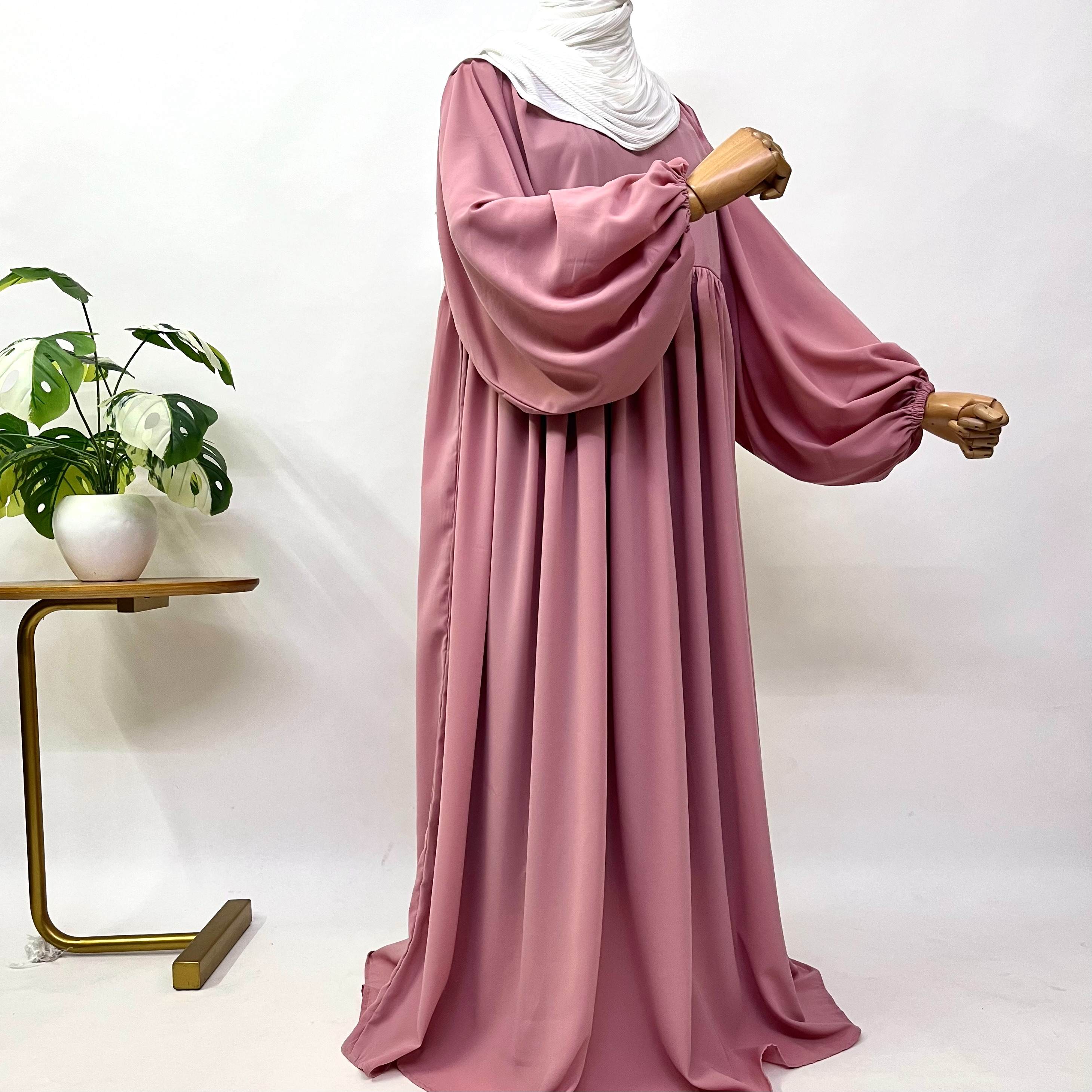 Pastel Pink Frills Abaya With Baggy Sleeves