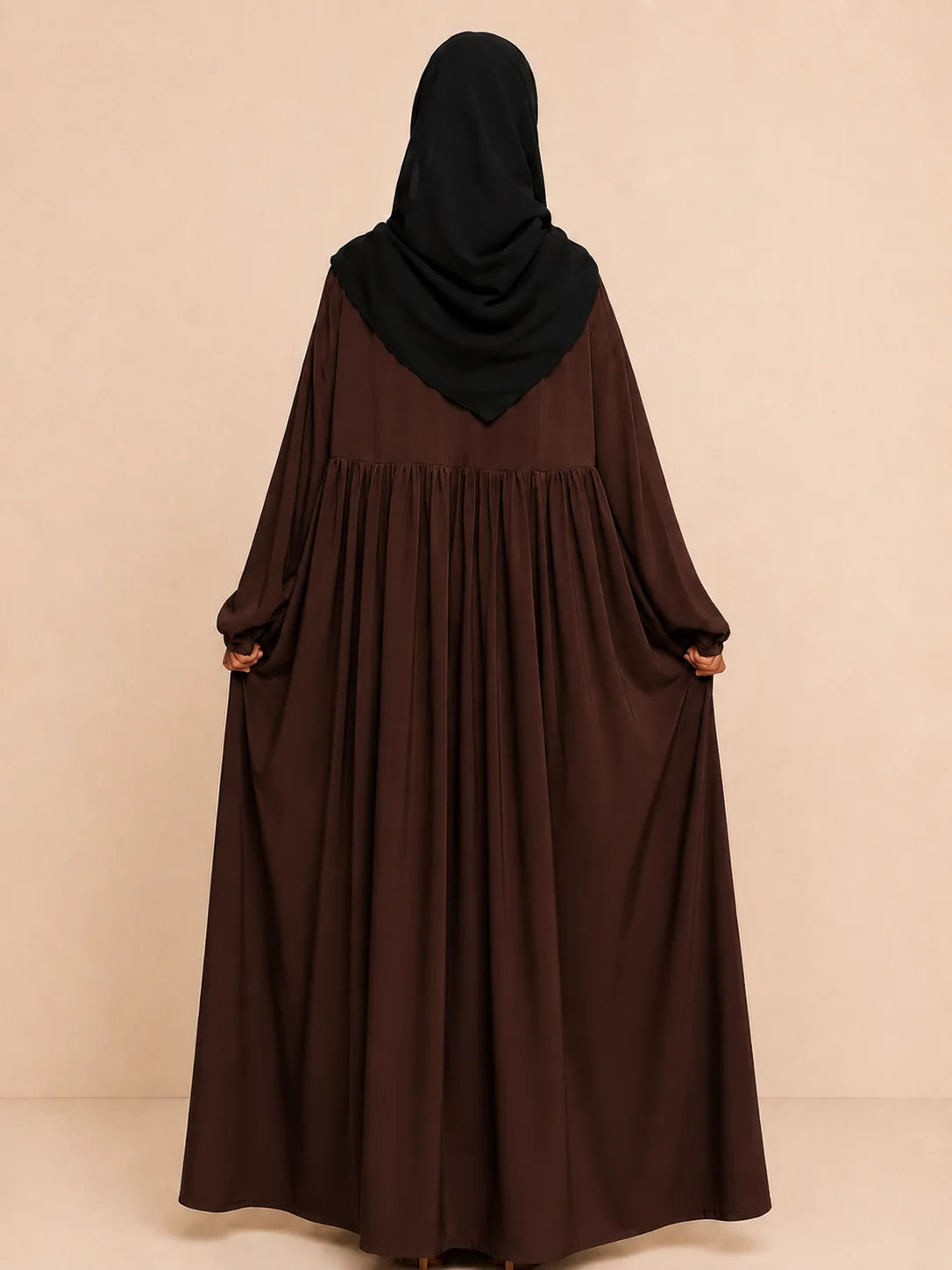 Brown Frills Abaya With Baggy Sleeves