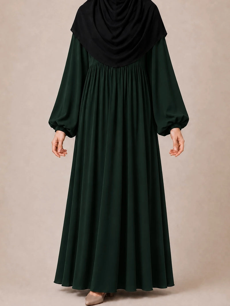 Hunter Green Frills Abaya With Baggy Sleeves