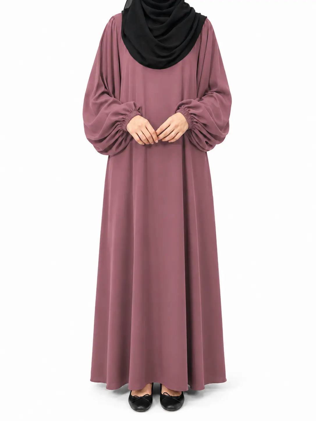 Dusty Mauve Basic Abaya With Baggy Sleeves