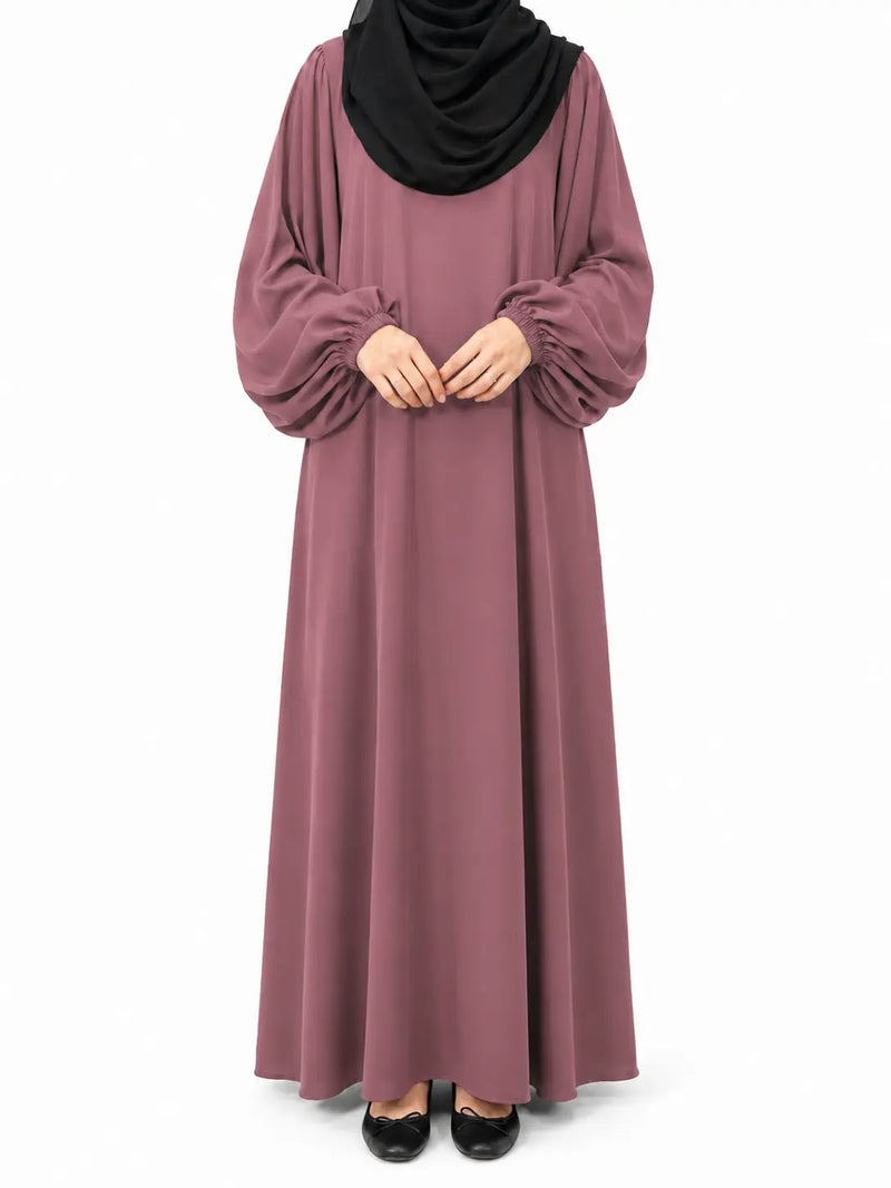 Dusty Mauve Basic Abaya With Baggy Sleeves