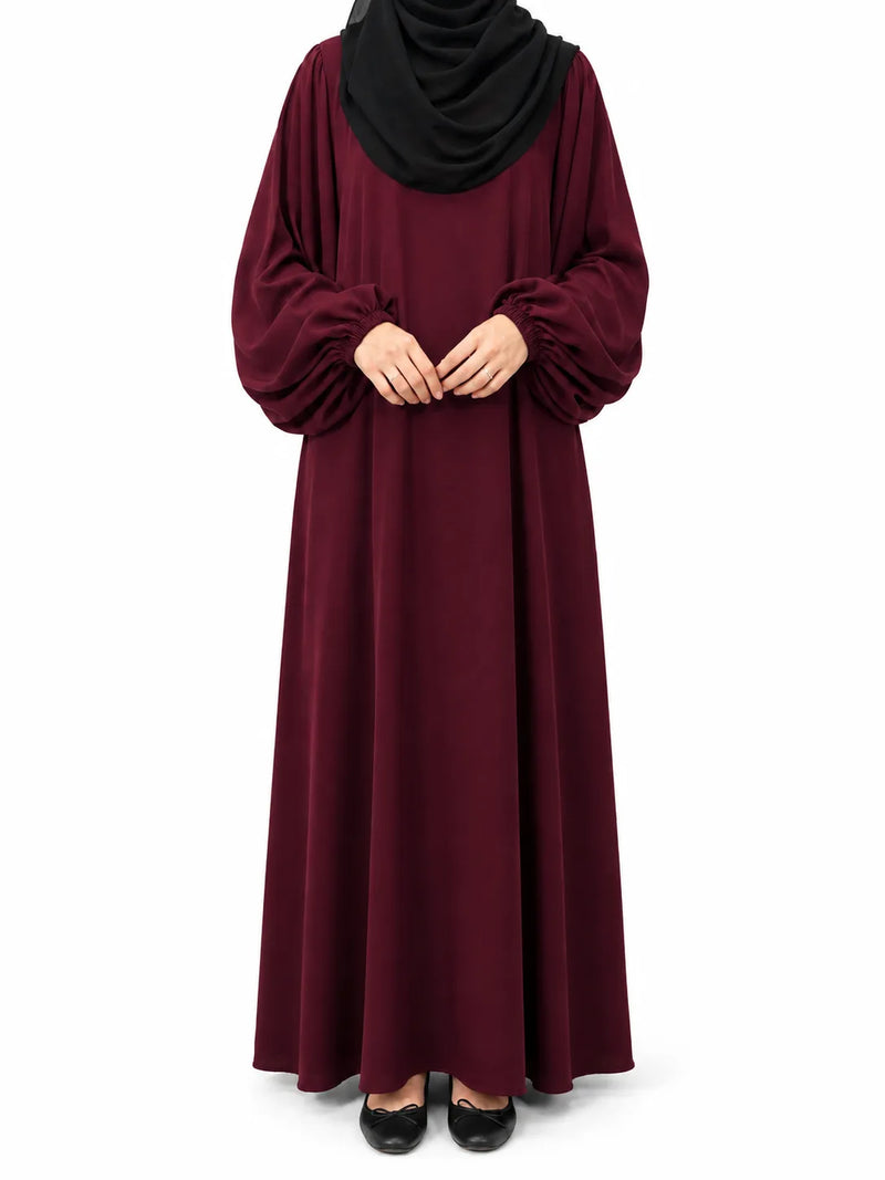 Maroon Basic Abaya With Baggy Sleeves