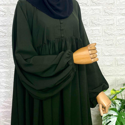 Olive Frills Abaya With Baggy Sleeves