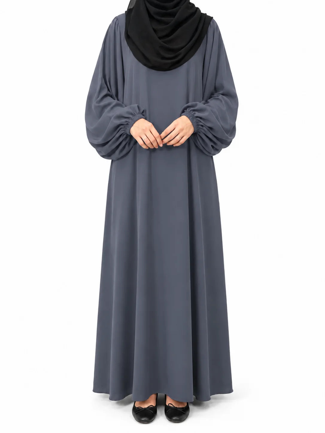 Gray Abaya With Baggy Sleeves
