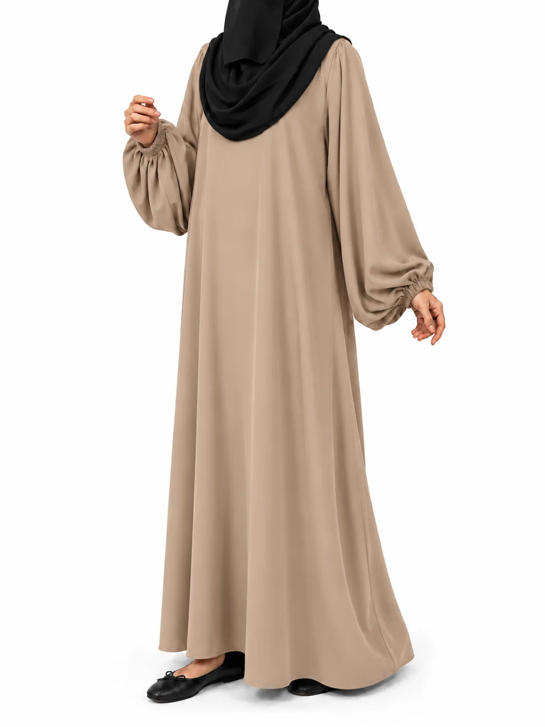 Beige Abaya With Baggy Sleeves