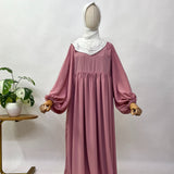 Pastel Pink Frills Abaya With Baggy Sleeves