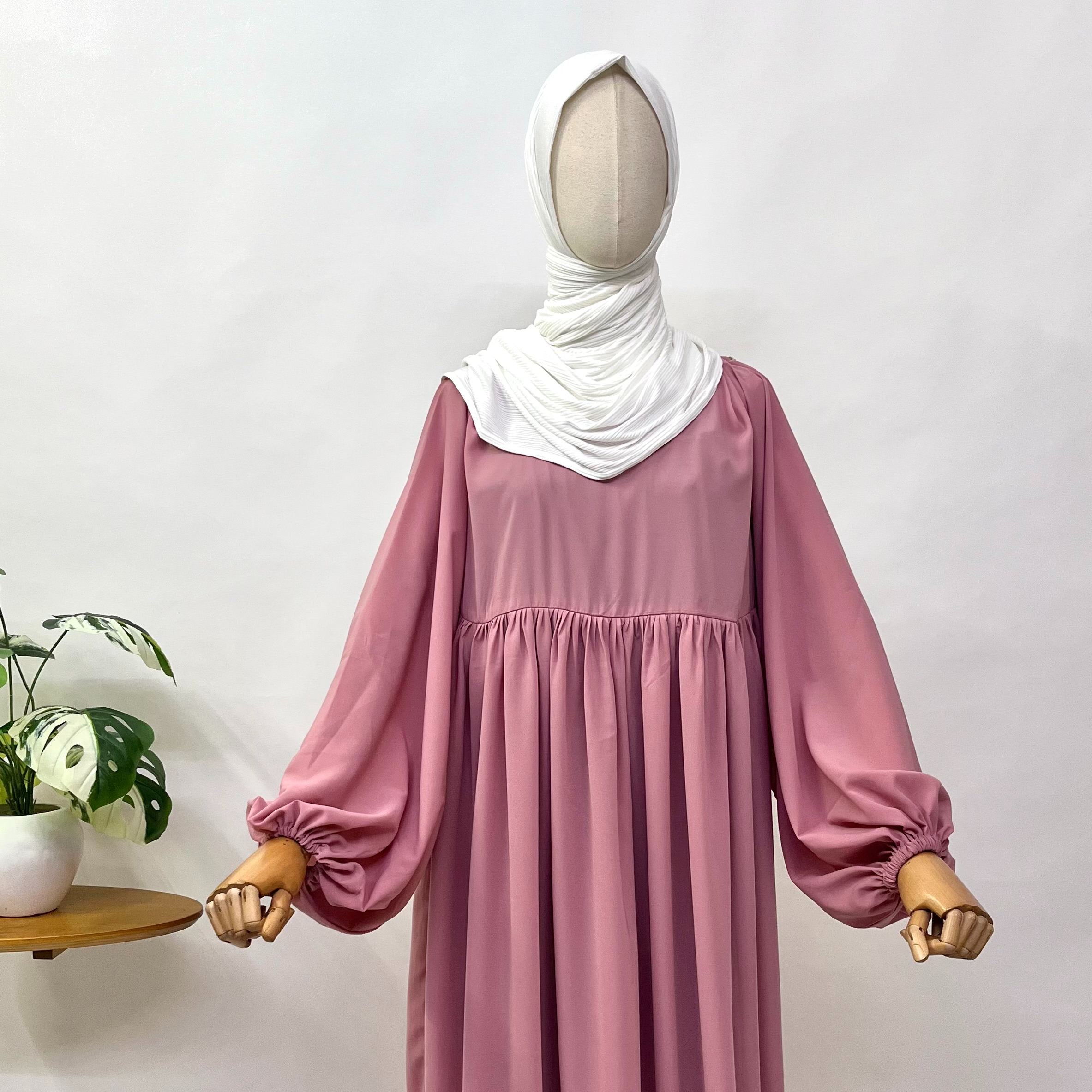 Pastel Pink Frills Abaya With Baggy Sleeves