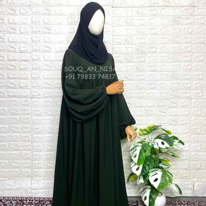 Olive Frills Abaya With Baggy Sleeves