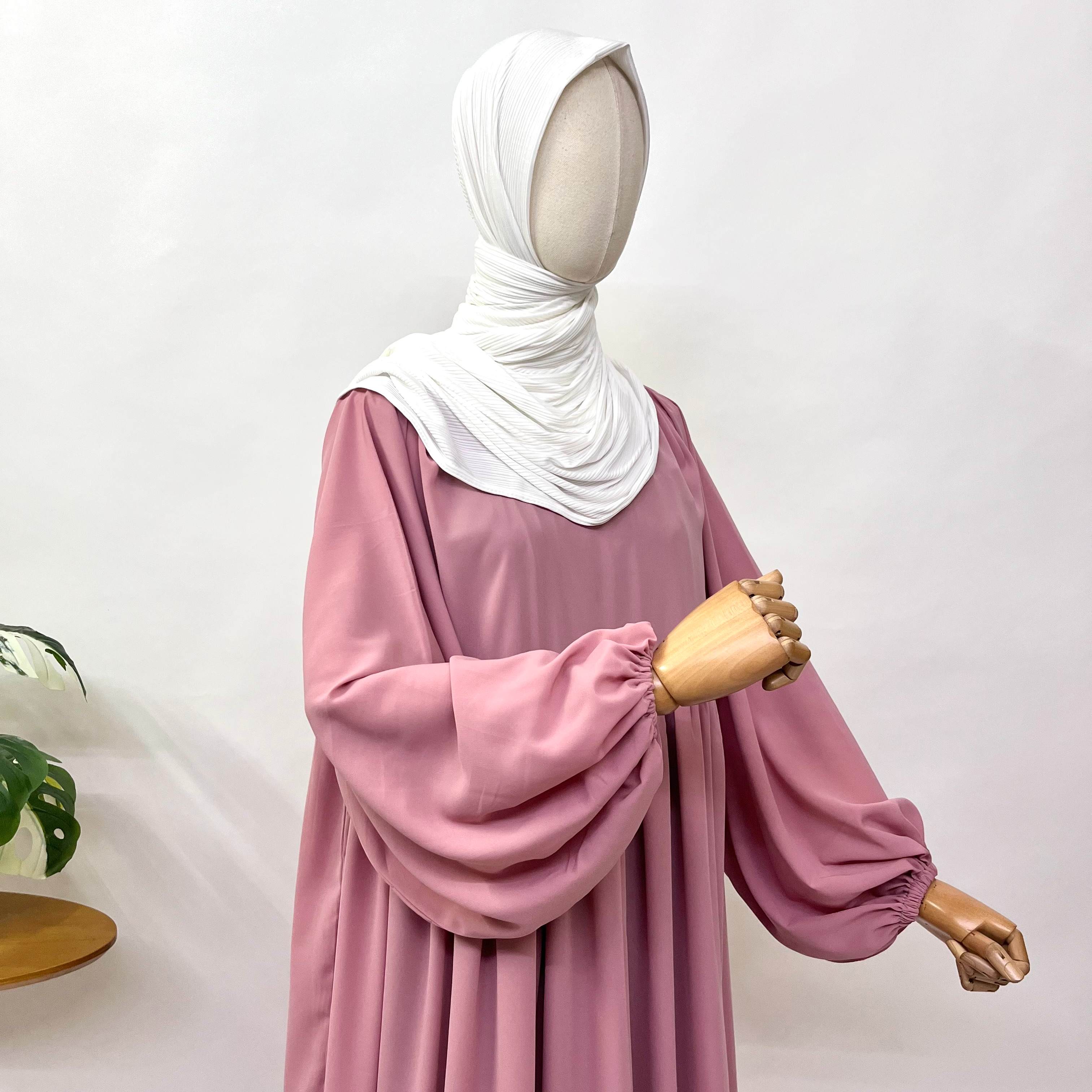 Pastel Pink Frills Abaya With Baggy Sleeves