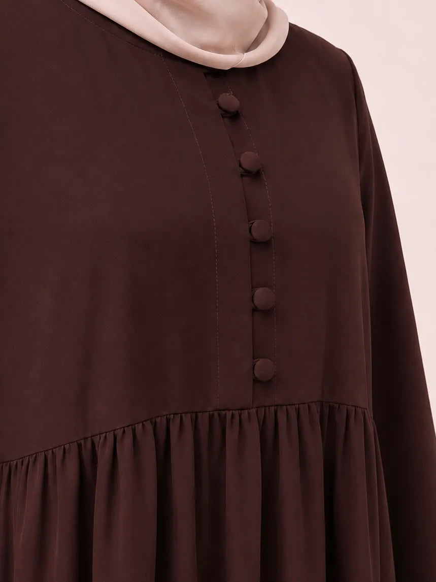 Brown Frills Abaya With Baggy Sleeves