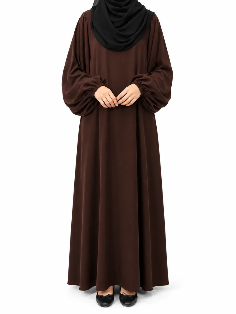 Brown Basic Abaya With Baggy Sleeves