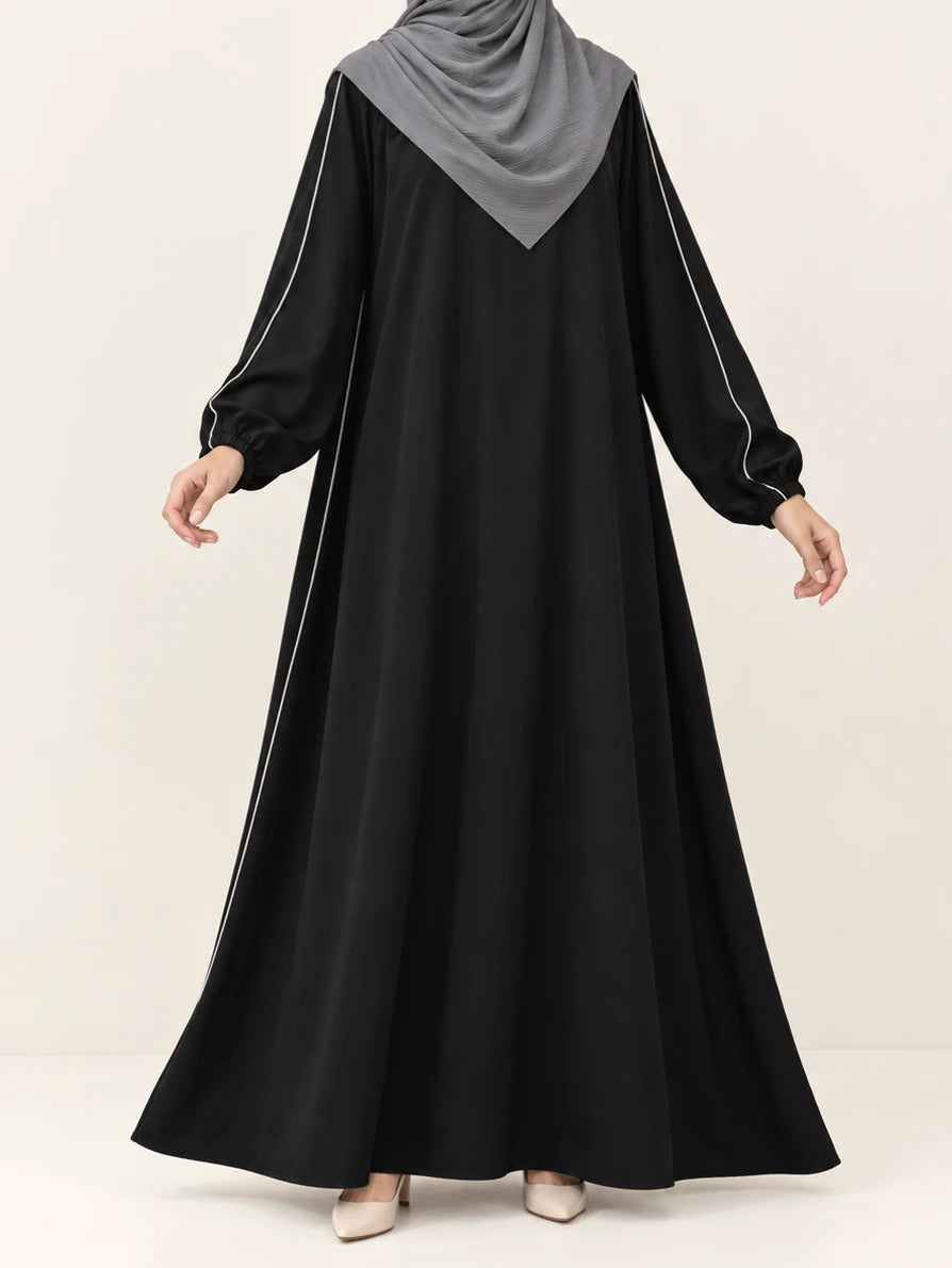 Black Abaya With Piping