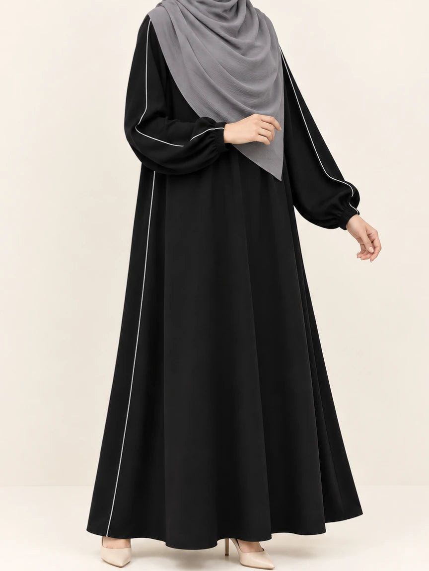 Black Abaya With Piping