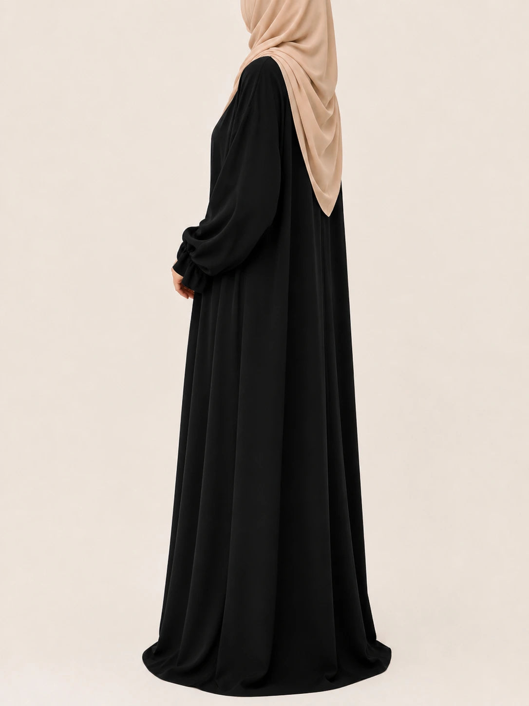 Black Basic Abaya With Flower Sleeves