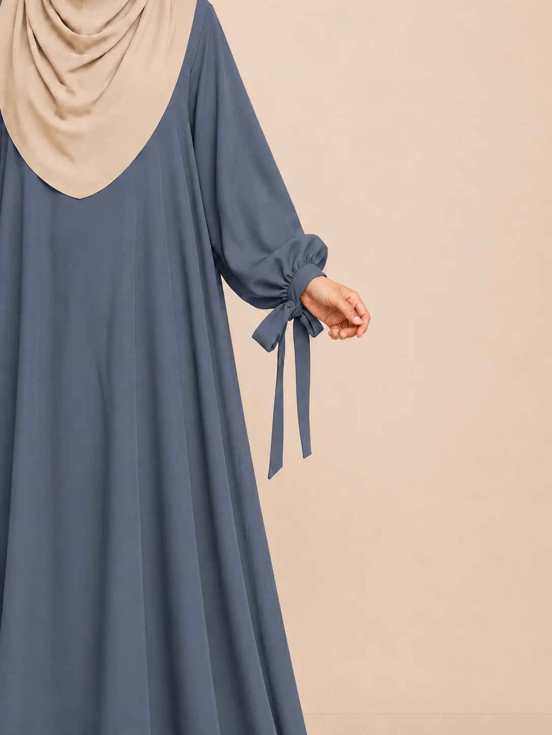 Grey Ribbon Sleeves Abaya