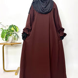 Brown Aline Abaya With Flower Sleeves
