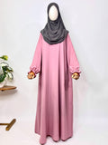 Pastel Pink Basic Abaya With Flower Sleeves