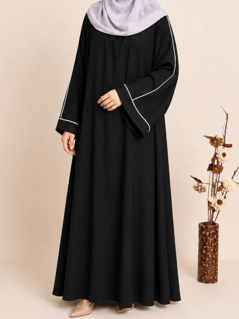 Black Abaya with contrast piping