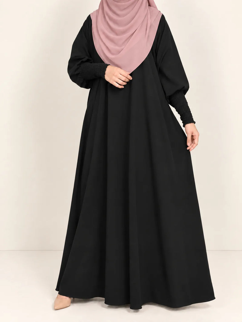 Basic Abaya With Smocking Sleeves
