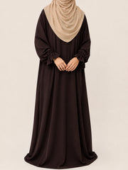 Brown Basic Abaya With Flower Sleeves