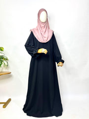 Black Basic Abaya With Flower Sleeves