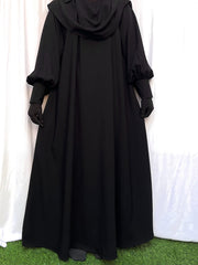 Black Basic Abaya With Elastic Sleeves