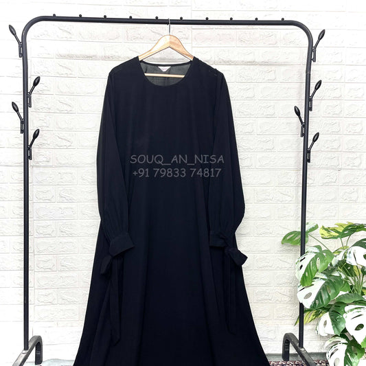 Black Ribbon Sleeves Abaya