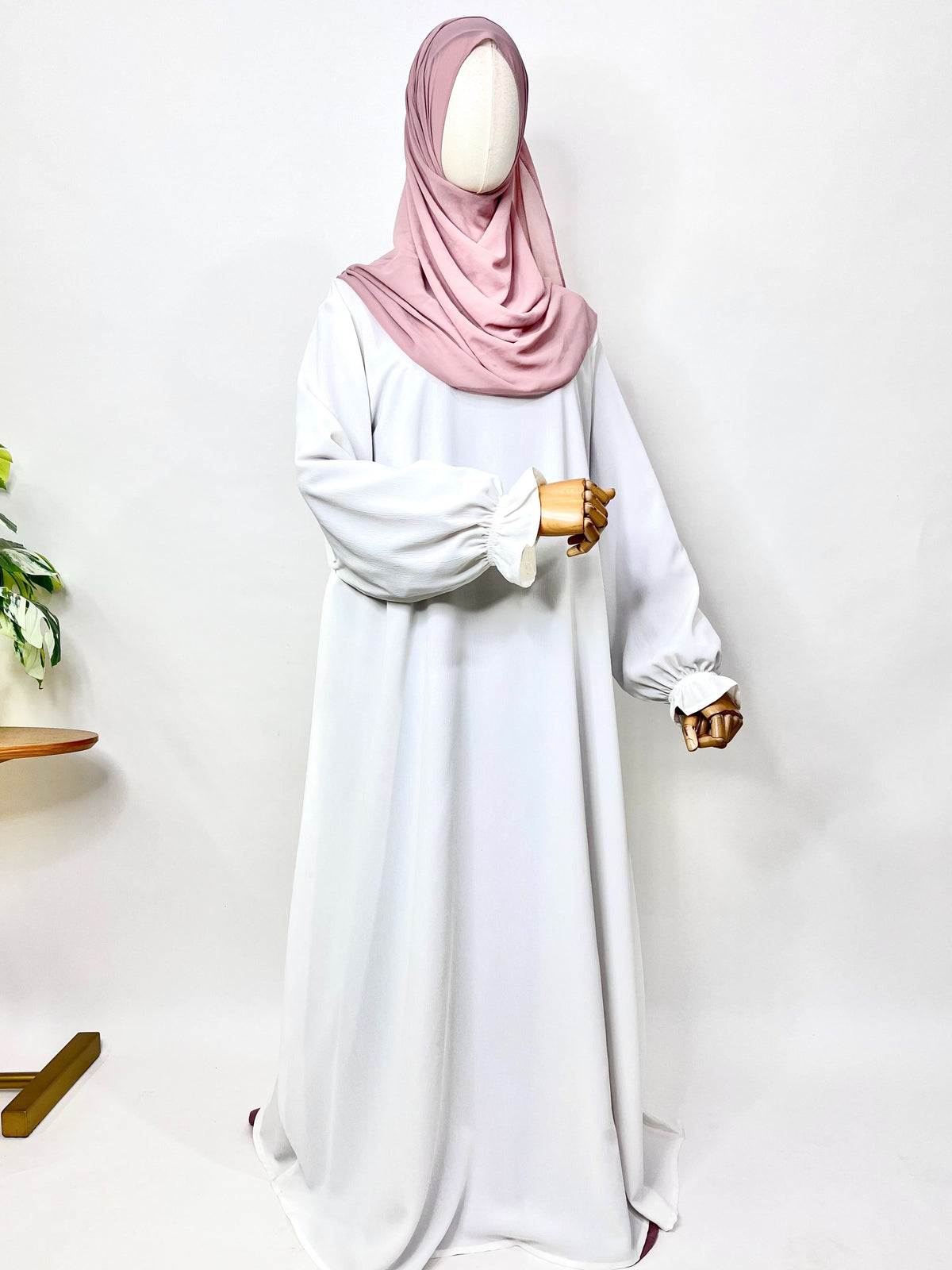 White Aline Abaya With Flower Sleeves