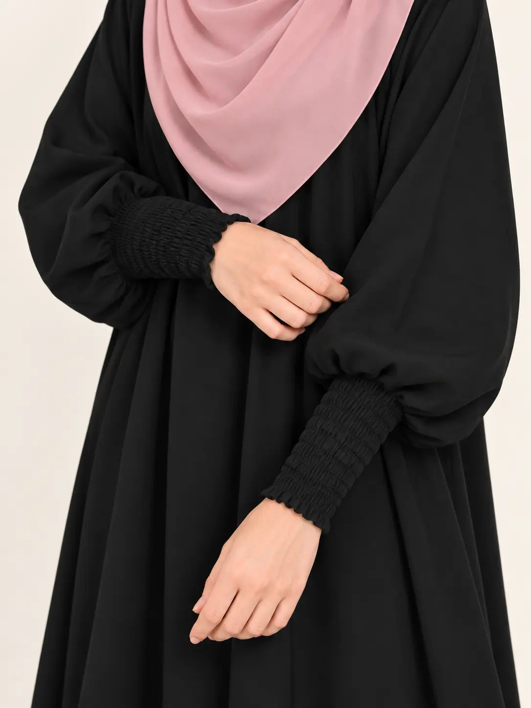 Basic Abaya With Smocking Sleeves