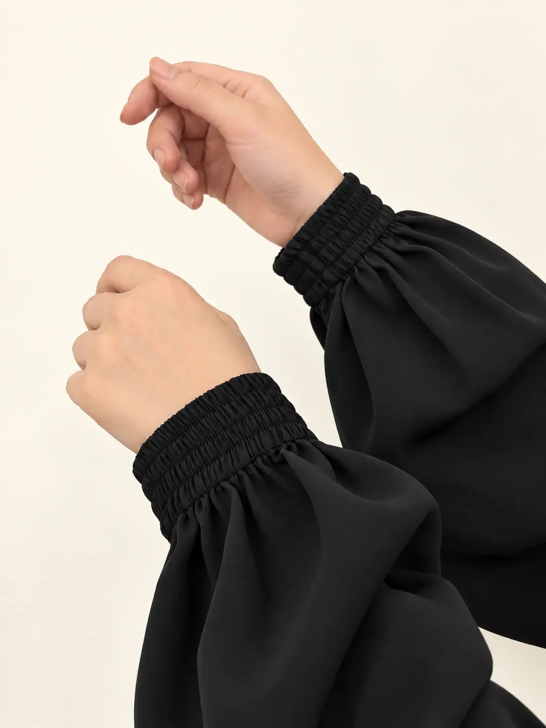 Black Basic Abaya With Elastic Sleeves