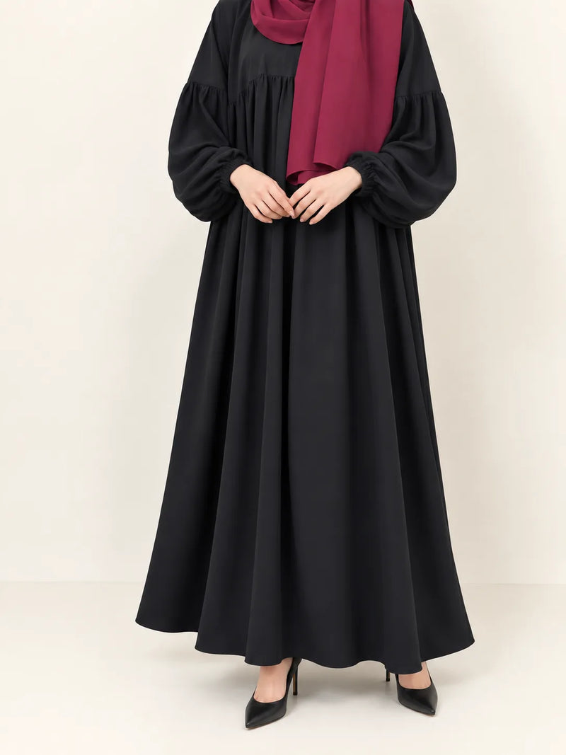 Frills Abaya With Pleated Sleeves