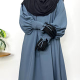 Grey Aline Abaya With Smocking Sleeves