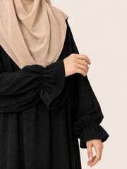 Black Basic Abaya With Flower Sleeves